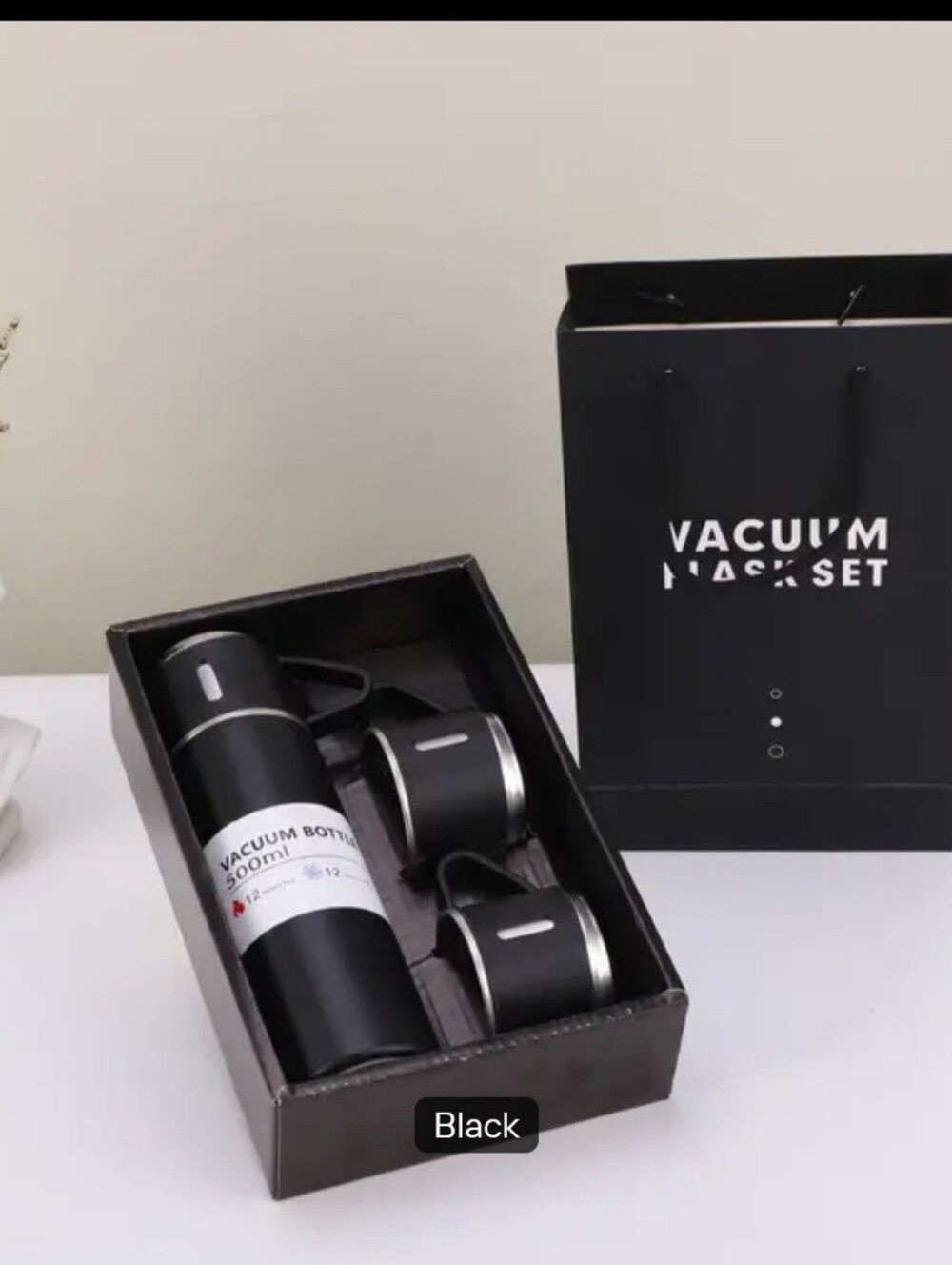 Black Vacuum Bottle & Mug Set - Premium Thermal Travel Set